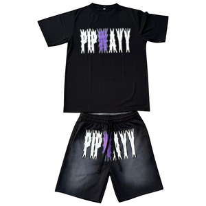Conjunto de Invierno de Dos Piezas con Estampado de Alta Calidad, Estilo Vintage Deslavado al Sol, Ropa Urbana para Hombre, Camiseta y Pantalones Cortos con Cordón - Product Image 4