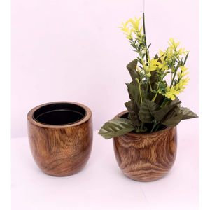Pot de fleurs sphérique en bois d'acacia écologique, fait main, moderne, pour décoration intérieure, prix avantageux. - Product Image 2