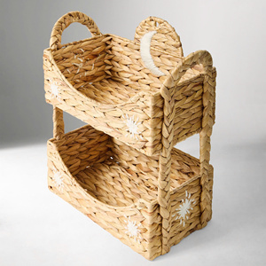 Wholesale Two Tier Woven Stacked <b>Storage</b> Handmade Water Hyacinth <b>Basket</b> Stand Decorative Organizer <b>Basket</b> Ideal For Nursery Room - Product Image 3