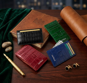 [Nuevo artículo] Cartera tarjetero delgada de cuero de vaca con grabado de cocodrilo Castello, de poliéster, en colores negro, azul marino, rojo y verde - Product Image 6