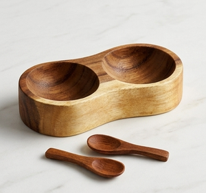 Premium Round Wooden Salt And Sugar Bowl Set Large Size Wooden Kitchenware Ideal For Salt And Pepper Storage Home Use - Product Image 1