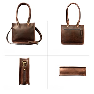 Women Genuine Leather Crossbody Tote Bag, Brown Shoulder <b>Handbag</b> with Top Handle, Lightweight Zipper Satchel - Product Image 4