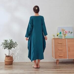 Robe en lin biologique pour femmes, coupe ajustée, manches longues, vêtements en lin sur mesure, taille plus, tenue d'été - Product Image 2