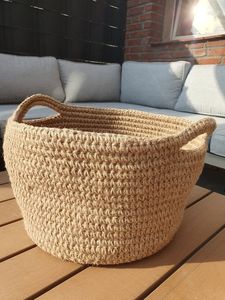 Cesta de Almacenamiento de Cuerda de Algodón Blanca y Marrón con Asas, Forma Circular, Contenedor Multiusos para Organización - Product Image 5