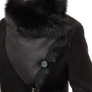 Manteau long asymétrique en daim pour femme avec col et poignets en fourrure, fermeture éclair, coupe-vent d'hiver - Product Image 6
