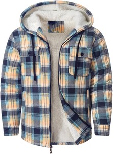 Chaqueta de Franela a Cuadros para Hombre, con Forro de Sherpa, Cierre de Cremallera, Bolsillos Delanteros, Estilo Casual para Invierno, Corte Regular - Product Image 3