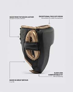 Dernier modèle de protège-tête de boxe professionnel ouvert, noir et or, en cuir véritable, sur mesure, pour la protection professionnelle du Muay Thai - Product Image 4