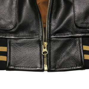 Chaqueta de cuero genuino de primera calidad para hombre, con cuello alto, bordado de tigre estilo béisbol, abrigo de cuero vacuno de primera capa, moderno y casual. - Product Image 6
