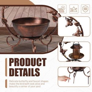 37.8-Inch Weather-Resistant Metal Bird Bath Solar Feeders Combo Weatherproof Flower Planter Pedestal for Backyard Birding - Product Image 4