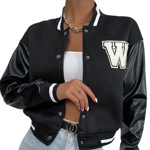 Veste de sport personnalisée à col en V pour femme avec manches en cuir - Product Image 1