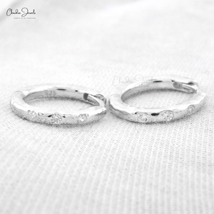 Chordia Jewels 1.5MM Round Cut White Zircon 925 Sterling Silver Hoops Rhodium Micron Plated Hinge <b>Back</b> Hoops <b>Earrings</b> for Women - Product Image 6