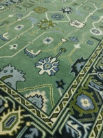 Tapis persan Oushak abstrait en laine/soie noué à la main |   Tapis vert, antidérapant, très résistant, à poils ras, adapté aux animaux domestiques, 1 pièce