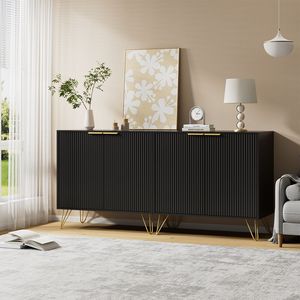 Elegante y moderno Café Bar Estación Aparador Gabinete de almacenamiento Estantes ajustables Mango dorado Mesa de cocina de madera para sala de estar - Product Image 3