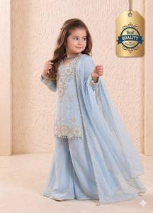 Conjunto de Kurti y Palazzo Fox Georgette para Niñas con Bordado de Lentejuelas de 3mm y Dupatta Elegante, Ropa al por Mayor - Product Image 3