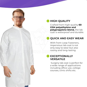Bata de Laboratorio de Alto Rendimiento con Mangas Largas, Tela Suave, Ajuste Cómodo y Cierre Frontal para Uso como Uniforme de Personal en Interiores - Product Image 3