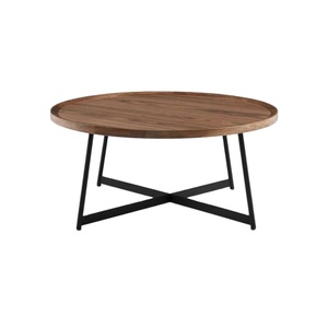 Mesa de Centro de Alta Calidad con Base de Metal Negro y Tapa de Madera, Elegante y Adecuada para Usar en el Hogar, Sala de Estar o Sótano - Product Image 1