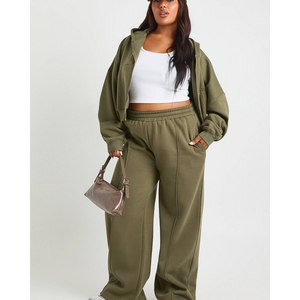 Ventes chaudes : Ensemble de survêtement pour femme grande taille en coton/polyester, avec capuche, fermeture éclair et cordon de serrage, pour l'entraînement et le jogging - Product Image 5
