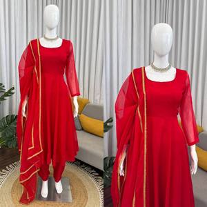 TENNECY Nuevo Traje Anarkali de Fiesta para Mujer, Estilo Elegante, de Seda HeavyTibby, Multicolor, Liso, para Trabajo, Sin Arrugas, Reversible, de Secado Rápido - Product Image 3