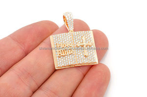 Pendentif en or 14 carats avec diamant de laboratoire VVS, design attrayant, bijoux de luxe, livre de la Bible ouvert, pour cadeau d'anniversaire - Product Image 3