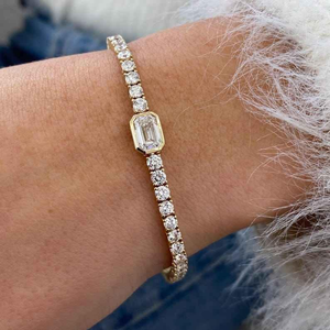 Pulsera de tenis de lujo con diamantes de moissanita y plata 925, corte esmeralda y corte redondo, joyería Iced Out para mujer, elegante y lujosa - Product Image 1