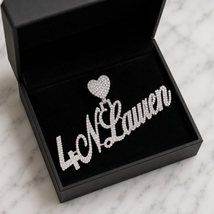 Pendentifs personnalisés en argent sterling 925 plaqué or avec nom en cursive, fermoir cœur, cristaux étincelants, style hip-hop, cadeau unisexe - Product Image 6