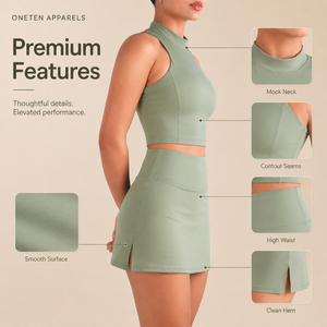 Ensemble de sport pour femme avec logo personnalisé, sans manches, col mandarin, jupe courte taille haute, polyester/coton, couleur unie, tenue de sport - Product Image 4