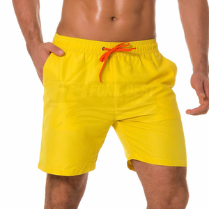 Shorts de bain pour homme, noirs unis, séchage rapide, taille élastique, cordon de serrage, poches, longueur mi-cuisse, vêtements de sport décontractés, 100% polyester - Product Image 4
