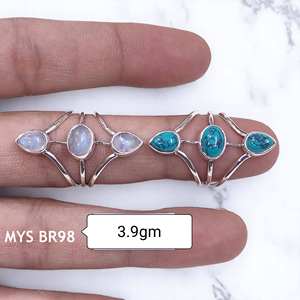 Natural Moonstone & Turquoise 3 Gemstone <b>925</b> <b>Silver</b> <b>Ring</b> Wholesale Price <b>Silver</b> Jewelry - Product Image 1