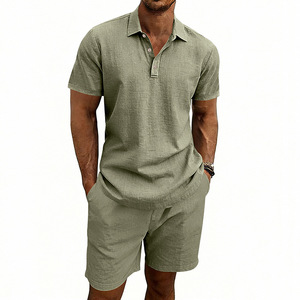 Summer Collar <b>Short</b> Sleeved <b>Top</b> <b>and</b> <b>Shorts</b> <b>Men's</b> Casual Solid Color <b>Set</b> - Product Image 5