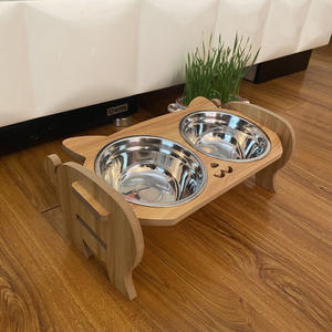 Bols en céramique surélevés pour chats et chiens avec base en bois, alimentation moderne pour animaux de compagnie d'intérieur - Product Image 2