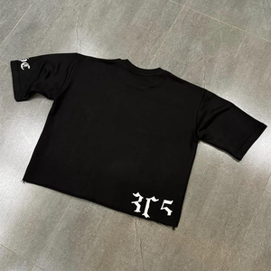 T-shirt court surdimensionné personnalisé pour hommes, épaules tombantes, coton lourd, col rond, coupe carrée, patch brodé avec applique 100% coton - Product Image 2