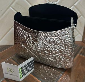 Silver Metal Engraved Square Shape Women Evening Clutch Chain <b>Bag</b> <b>For</b> <b>Brides</b> Handcrafted Light Weight Bridal Dangling Purse - Product Image 2