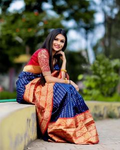 Soft Banarasi Plain Body Big Border Seda Saree Con Blusa - Product Image 3