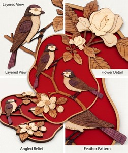<b>Framed</b> Wooden <b>Wall</b> Art Carved Birds And Flowers Traditional Decor For Living Room - Product Image 4