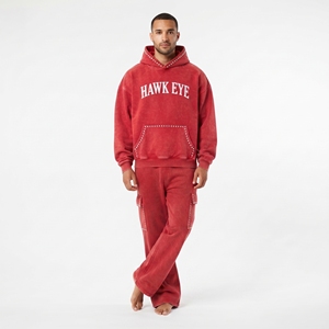 <b>Men</b> Winter Tracksuit Acid Wash Heavyweight Cotton Fleece Relaxed Fit Drop Shoulder <b>Hoodie</b> And Jogger Set Custom Rhinestone - Product Image 6