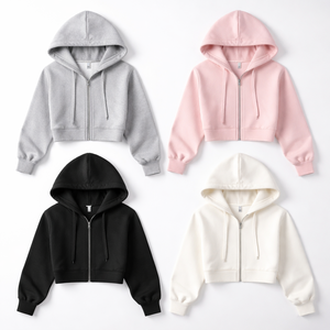 Wholesale Custom 100% Cotton Winter Cropped <b>Zip</b> Hoodie for Women-Digital Printing OEM Manufacturer & Factory Direct Supplier - Product Image 5