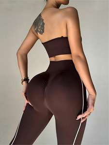 Conjunto Deportivo de 2 Piezas para Mujer: Leggings de Yoga Transpirables sin Costuras y Sujetador Deportivo sin Tirantes, Cintura Alta, Ropa Deportiva con Logotipo Frontal - Product Image 2