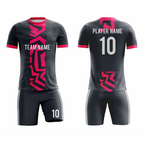 ชุดเสื้อฟุตบอลผู้ชายแบบกำหนดเอง สีดำชมพู ลายเรขาคณิต พิมพ์ลายแบบ Sublimation ระบายเหงื่อได้ดี แขนสั้น ทรงสปอร์ต เหมาะกับทุกฤดูกาล - Product Image 1