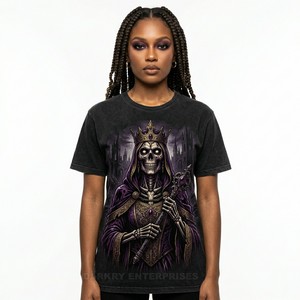 Camiseta de Algodón para Mujer con Estampado de Esqueleto de Reina de Ajedrez, Gráfico Gótico de Realeza, Estilo Fantasía Oscura, Ropa Urbana, Fabricante de Prendas Personalizadas - Product Image 5