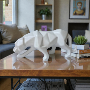 Escultura de Pantera Geométrica de Cerámica AG Elements, Figura Animal Moderna para Decoración del Hogar con Temática de Conexión, Juego de Múltiples Piezas para Mesa - Product Image 5