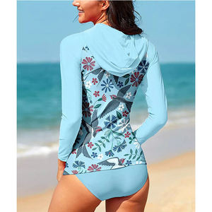 Women <b>Surfing</b> Top Zipper Long Sleeve Beach Water Sports Rash Guard With Hood - Product Image 3