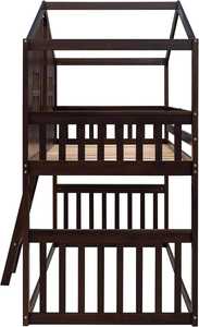 Lit superposé double en bois style espresso, traditionnel, durable, écologique, avec échelle et barrière de sécurité, pour salon, chambre, hôtels, salle à manger - Product Image 2