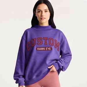 Custom Logo Women's Soft Cotton Mock Neck Streetwear Embroidered <b>Jumper</b> Fleece Oversized Pullover Women Mockneck Sweatshirt - Product Image 1