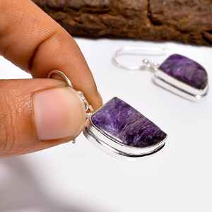 Pendientes de Charoita en Plata de Ley Chapada en Oro, Joyería Boho con Gema Púrpura Rara para Mujeres y Niñas, Regalo para Fiestas - Product Image 2