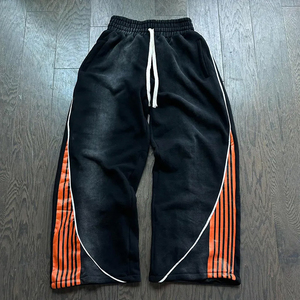 Pantalones de chándal de punto rectos a rayas curvadas para hombre, pantalones deportivos casuales de algodón holgados con rayas, joggers personalizados a rayas para hombre - Product Image 1