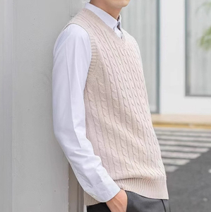 Gilet sans manches en tricot gris pour homme, couleur unie, col en V, tricot torsadé, vêtement d'automne, coupe classique, 100% acrylique - Product Image 2