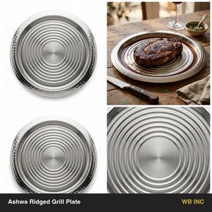 Plato para Asar Hecho a Mano de Acero Inoxidable SS304 de 30 cm con Borde Satinado Brillante, Canal para Jugo y Diseño Acanalado Ashwa para Decoración del Hogar, Cocina, Hotel, Mesa de Boda - Product Image 6