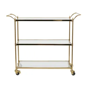 Chariot de service moderne en métal doré avec étagères en verre, 38x14x31 pouces, chariot de bar roulant pour les fêtes et événements à domicile - Product Image 2