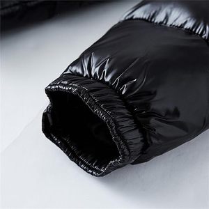Custom Logo Men Black Color Winter <b>Bubble</b> Down <b>Coats</b> Plain Zip Blank Oversized Luxury High Shiny Glossy Puffer Jackets Hoodies - Product Image 3