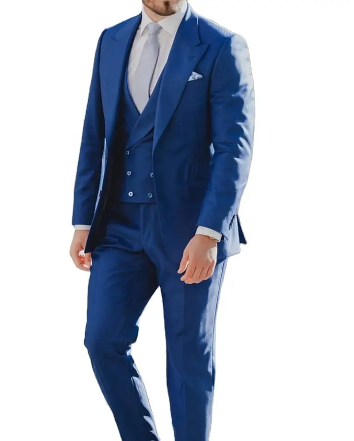 Light Blue Men's Business Suit Latest Slim Fit Business Formal Wedding 3 Piece Blazer Suit Set For Men Suit With Pants Vest